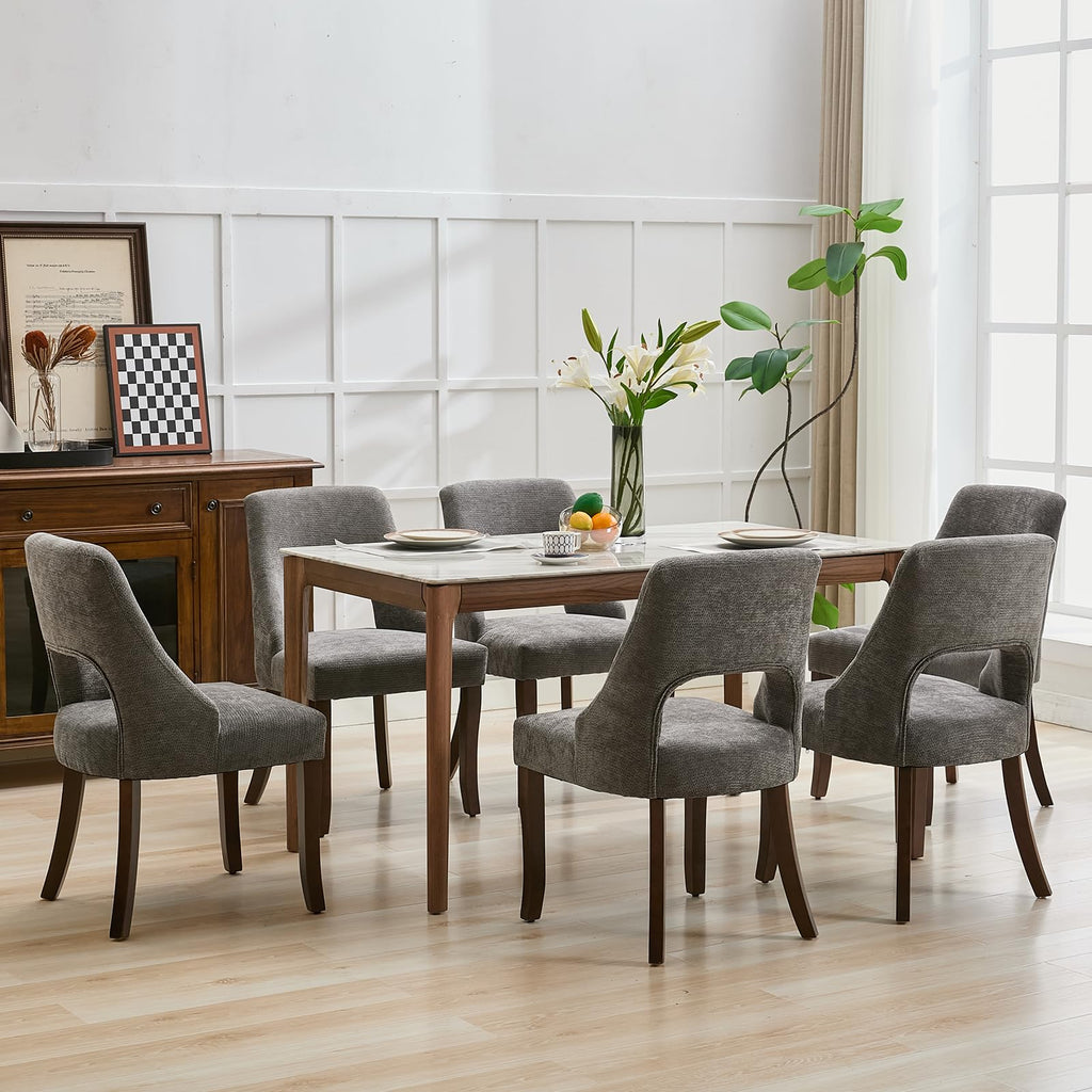 UVV Wooden Dining Chairs Set of 2, Mid Century Modern Chenille Upholstered Dining Room Chair Kitchen Chairs, Farmhouse Dinner Chair with Solid Wood Legs for Kitchen Dining Room, Green