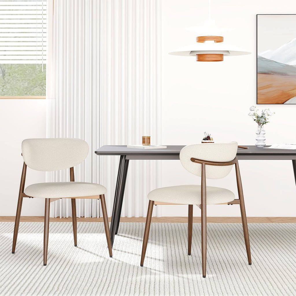 MALOL Dining Chairs Set of 4, Curved Back Kitchen Room Chairs with Metal Legs and Anti Slip Pads, Upholstered Dining Chair for Home and Restaurant, Beige