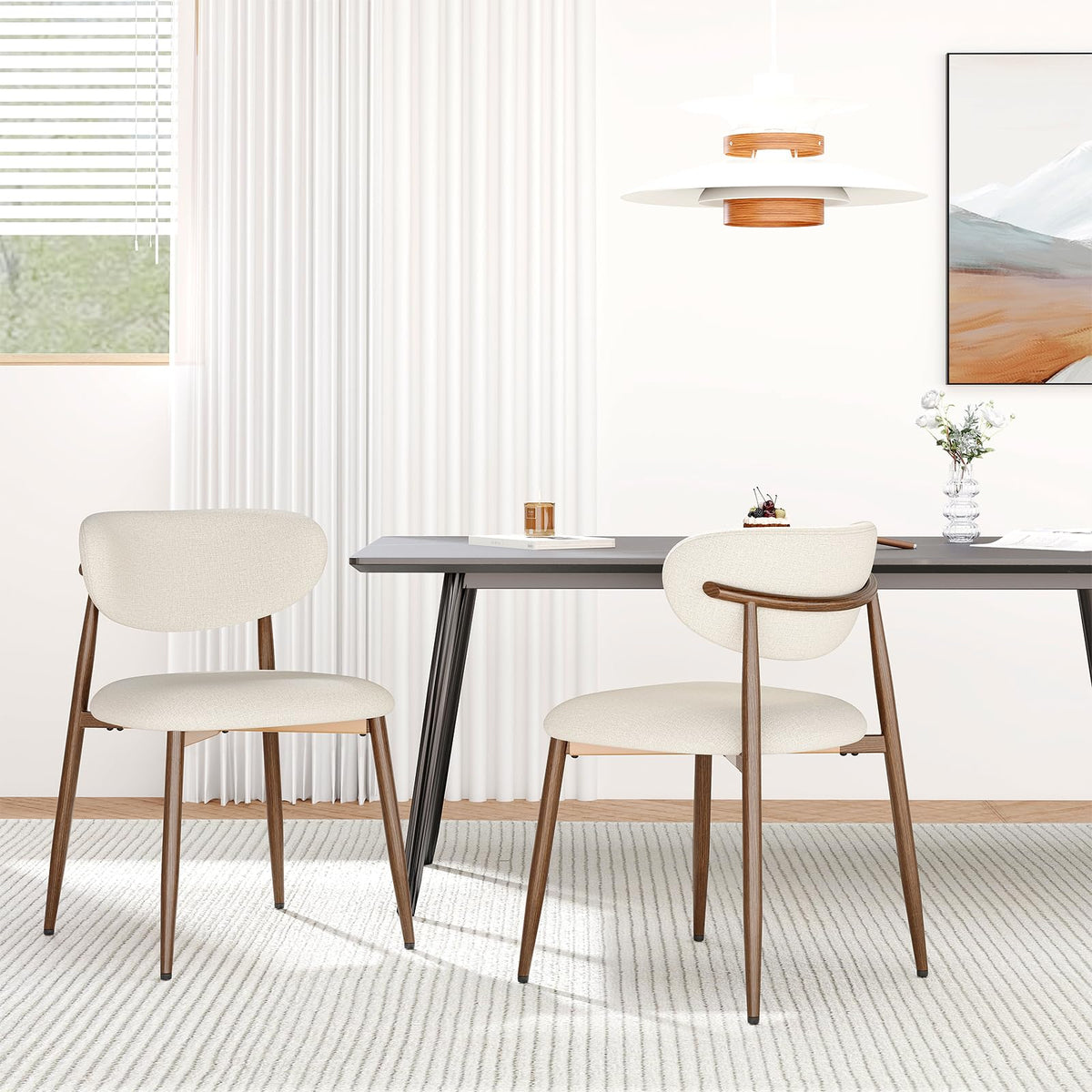 MALOL Dining Chairs Set of 4, Curved Back Kitchen Room Chairs with Metal Legs and Anti Slip Pads, Upholstered Dining Chair for Home and Restaurant, Beige