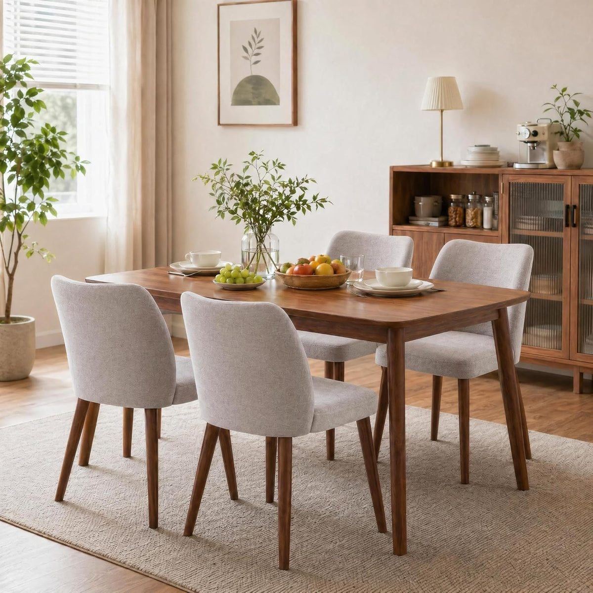 GarveeHome Wooden Dining Chair Set of 4 Upholstered Fabric Dining Chair