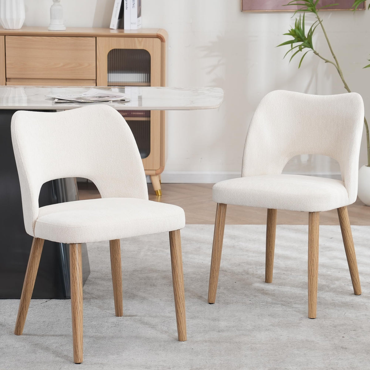Modern Dining Chairs Set of 4, Upholstered Fabric Kitchen Chairs with Butterfly Hollow Back, Solid Wood Legs, Easy Assembly, Farmhouse Style for Kitchen & Dining Room, Green
