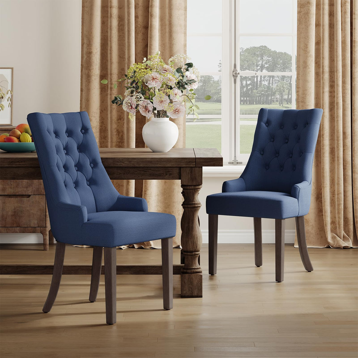 COLAMY Wingback Upholstered Dining Chairs Set of 4, Fabric Side Dining Room Chairs with Tufted Button, Living Room Chairs for Home Kitchen Resturant- Beige