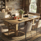 71" Farmhouse Dining Table for 6-8 Person, Large Rectangular Wood Dining Room Table Only, Rock-Strong Thick Base & Heavy Duty Triangular Legs for Kitchen, Office & Restaurant, Natural Wood