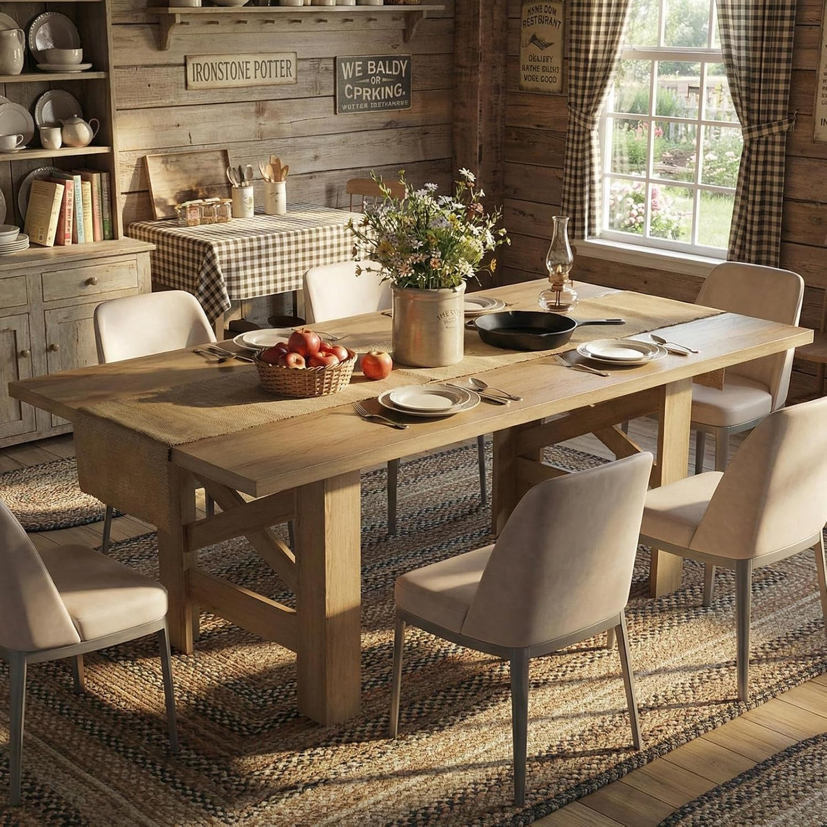 71" Farmhouse Dining Table for 6-8 Person, Large Rectangular Wood Dining Room Table Only, Rock-Strong Thick Base & Heavy Duty Triangular Legs for Kitchen, Office & Restaurant, Natural Wood