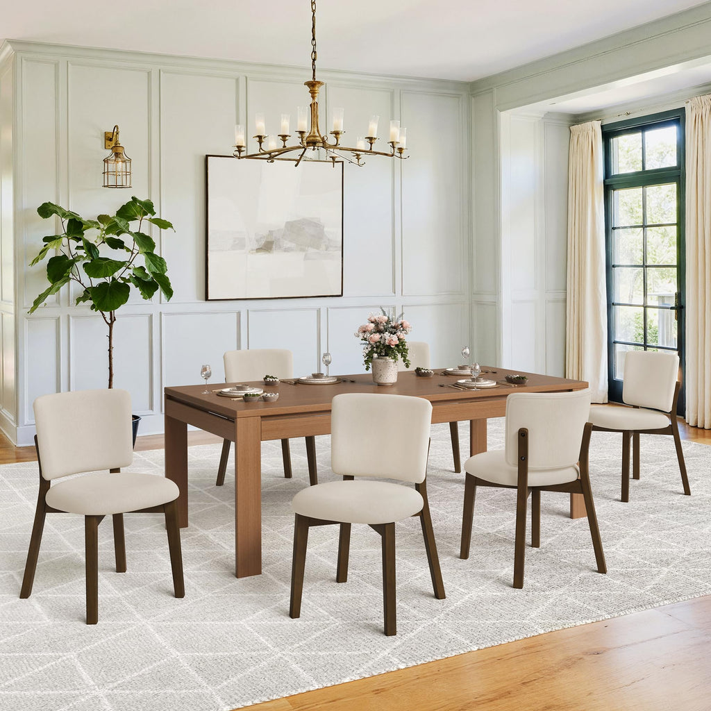 LUE BONA Linen Farmhouse Dining Chairs Set of 4, Natural Wood Leg
