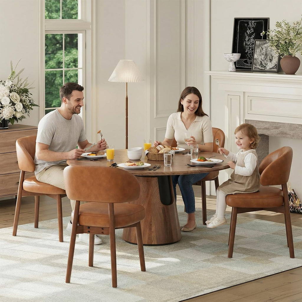 MALOL Wooden Dining Chairs Set of 4, Modern Upholstered Dining Room Kitchen Side Chairs with Curved Open Back for Living Room/Restaurant/Cafe, Brown