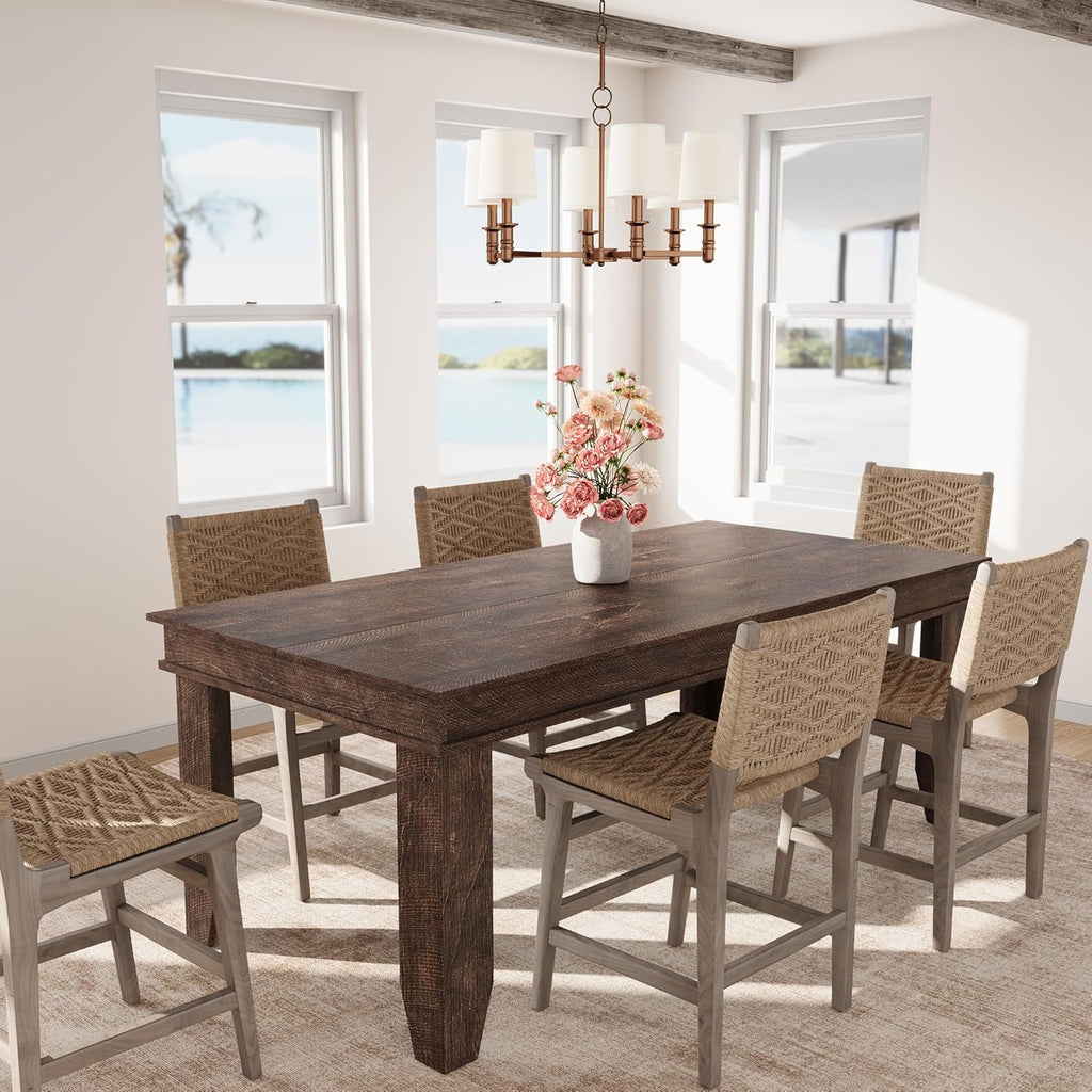 GarveeHome Farmhouse Dining Table for 6-8 People, 71 in Long Kitchen Tables