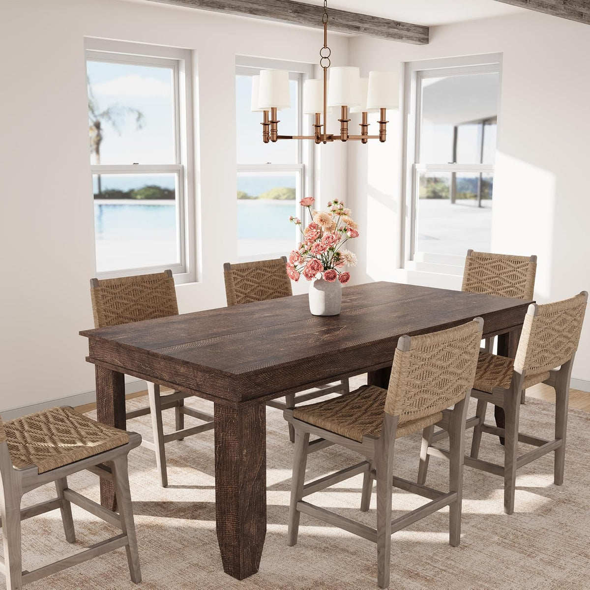 GarveeHome Farmhouse Dining Table for 6-8 People, 71 in Long Kitchen Tables