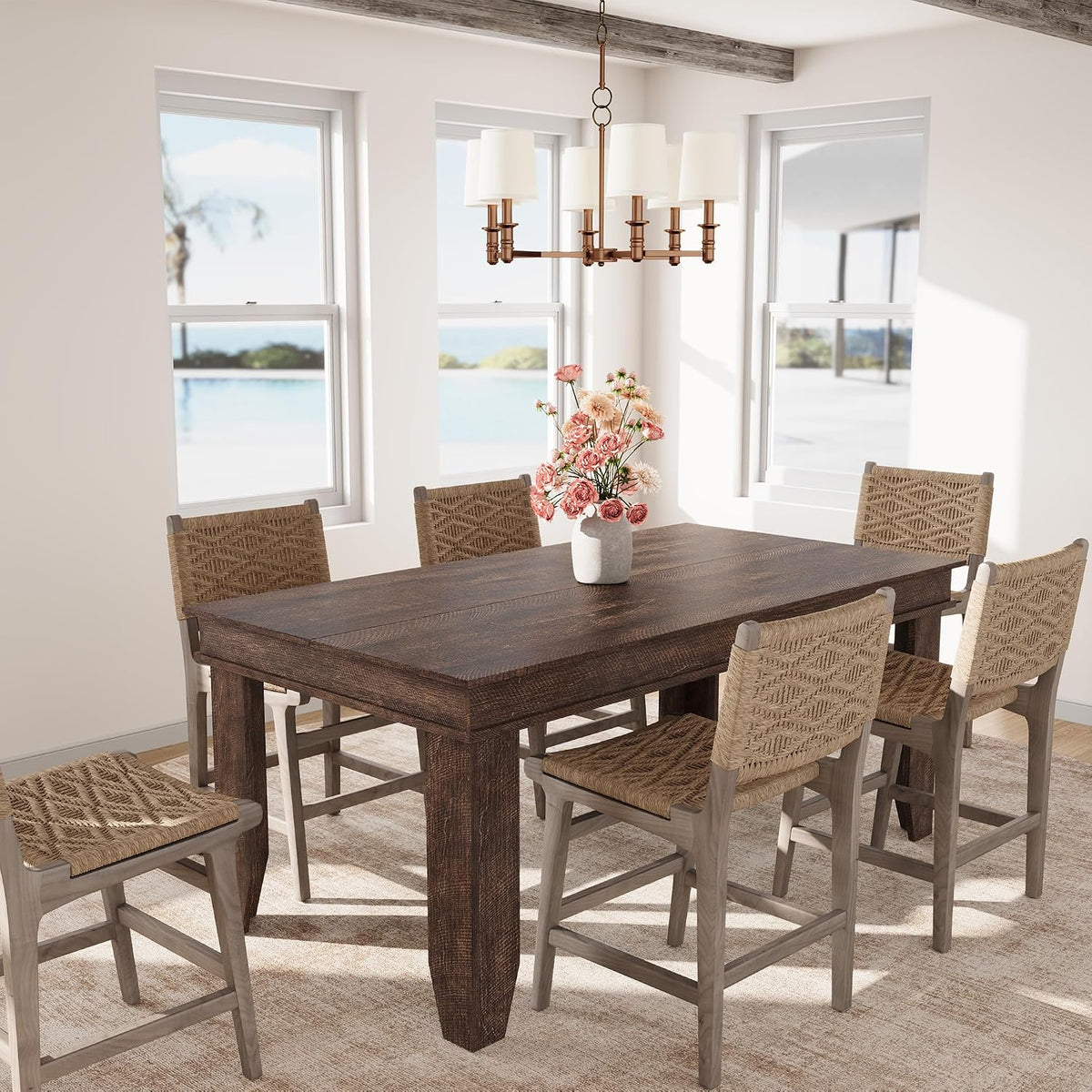 GarveeHome Farmhouse Dining Table for 4-6 People, 63 in Long Kitchen Tables