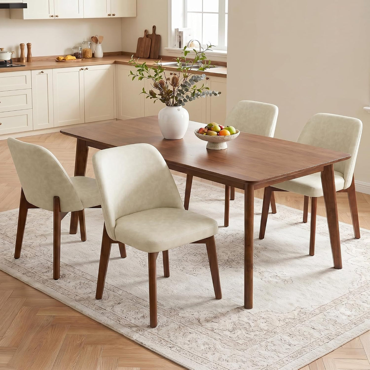 Usaint Modern Wooden Dining Chairs Set of 4 with Rubberwood Legs，Beige