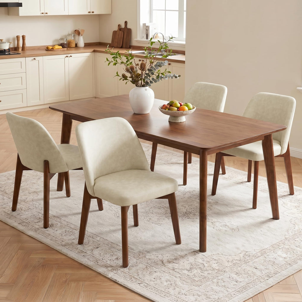 Usaint Modern Wooden Dining Chairs Set of 4 with Rubberwood Legs，Beige