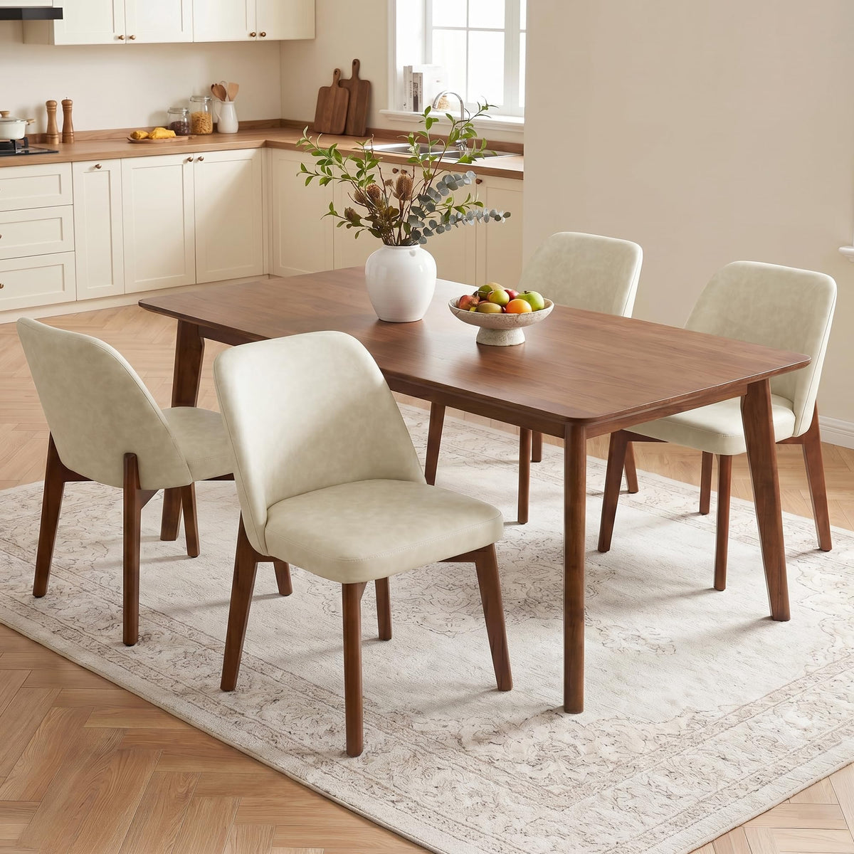 Usaint Modern Wooden Dining Chairs Set of 4 with Rubberwood Legs，Beige