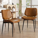 Dining Chairs Set of 2, Mid Century Modern Dining Room Chair, Upholstered Faux Leather Kitchen Chairs with Walnut Bentwood Back and Metal Legs for Kitchen Dining Room Living Room, Black