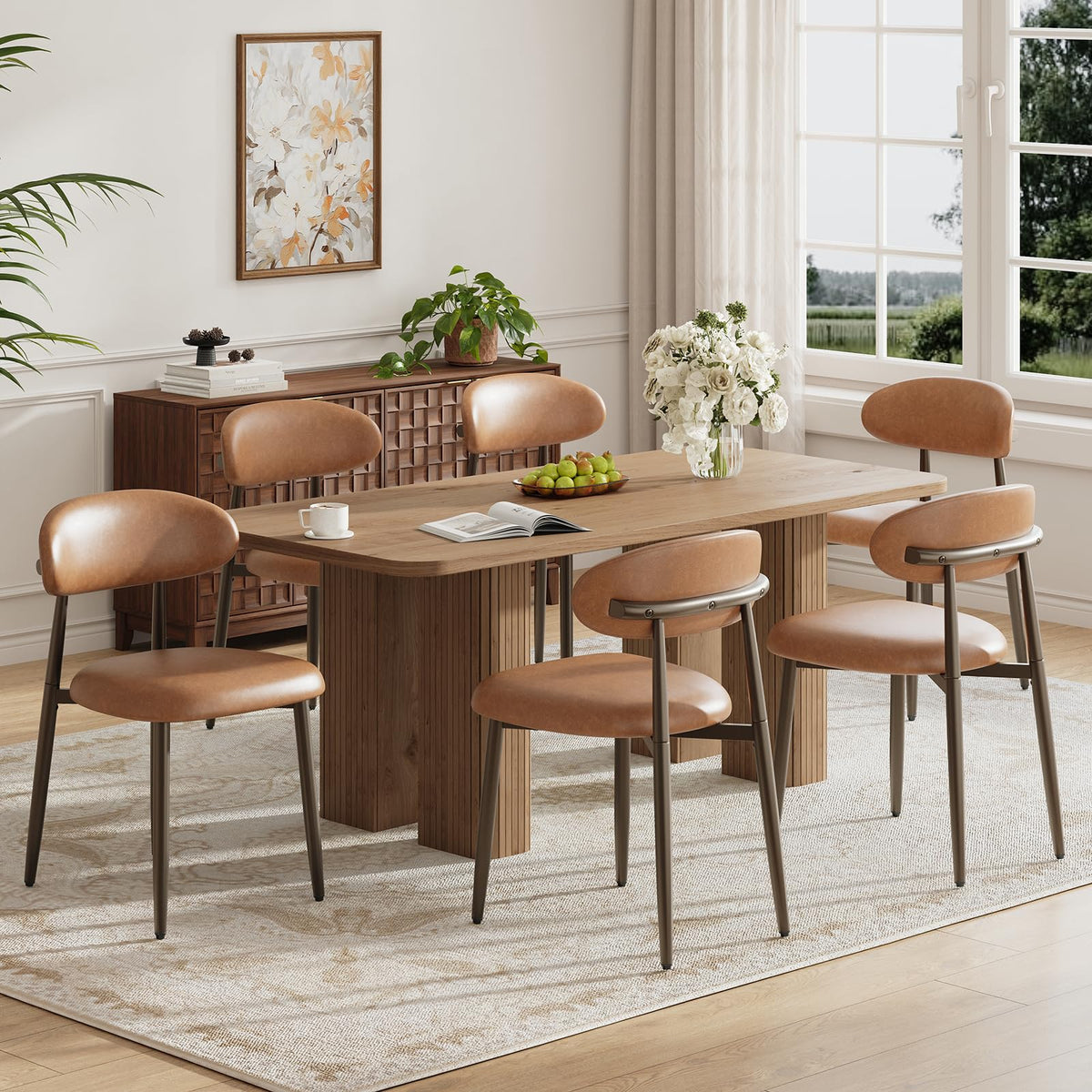 MALOL Dining Chairs Set of 4, Modern Upholstered Kitchen & Dining Room Chairs, Curved Back Dining Chairs with Sturdy Metal Legs, Comfortable Side Chairs for Dining Room, Kitchen, Living Room, Brown
