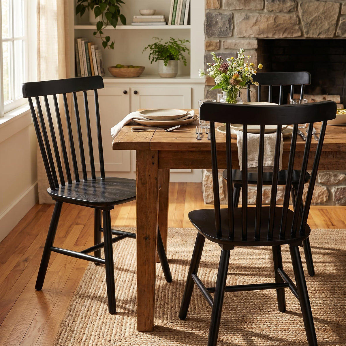 Windsor Dining Chairs Set of 6, Spindle Back Wooden Chairs