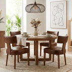 HNY Mid Century Modern Dining Chairs Set of 4, Upholstered Linen Kitchen & Dining Room Chairs with Ergonomic Curved Backrest, Solid Wood Legs, Farmhouse Accent Chair for Home, Apartment, Beige