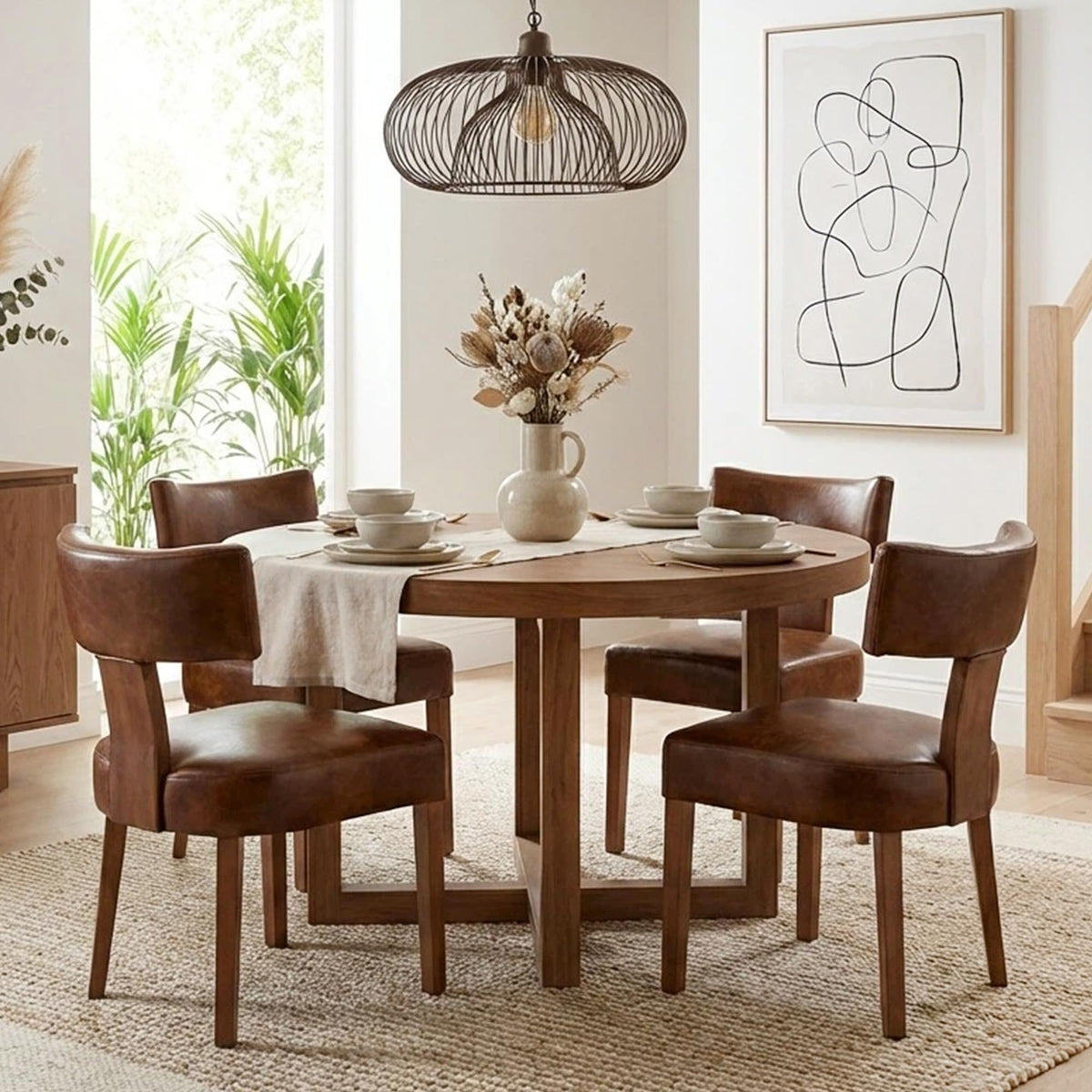 HNY Mid Century Modern Dining Chairs Set of 4, Upholstered Linen Kitchen & Dining Room Chairs with Ergonomic Curved Backrest, Solid Wood Legs, Farmhouse Accent Chair for Home, Apartment, Beige