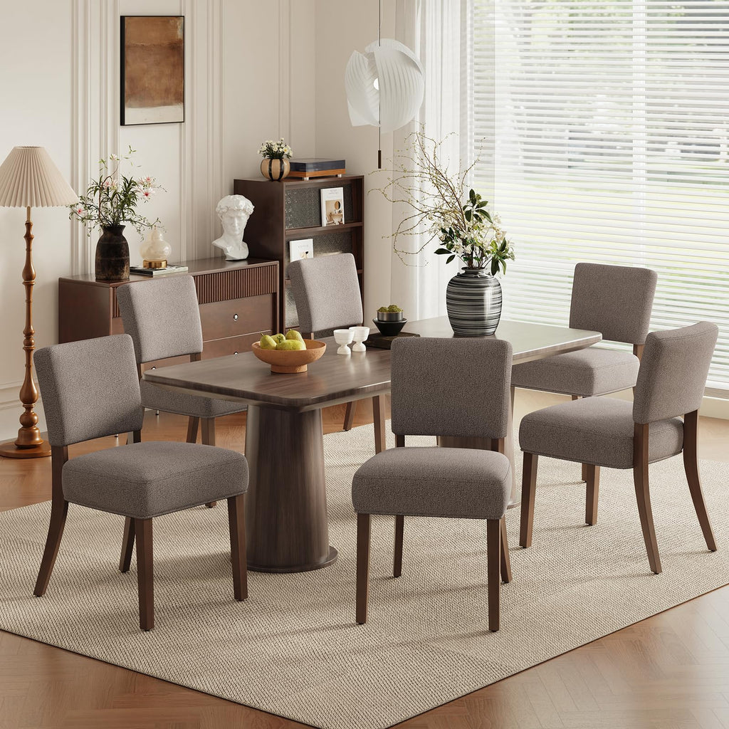 COLAMY Mid Century Modern Dining Chairs Set of 4, Upholstered Kitchen Chairs with Back, Farmhouse Fabric Side Dining Room Chairs with Wood Legs for Dining Room Kitchen Restaurant, Brown