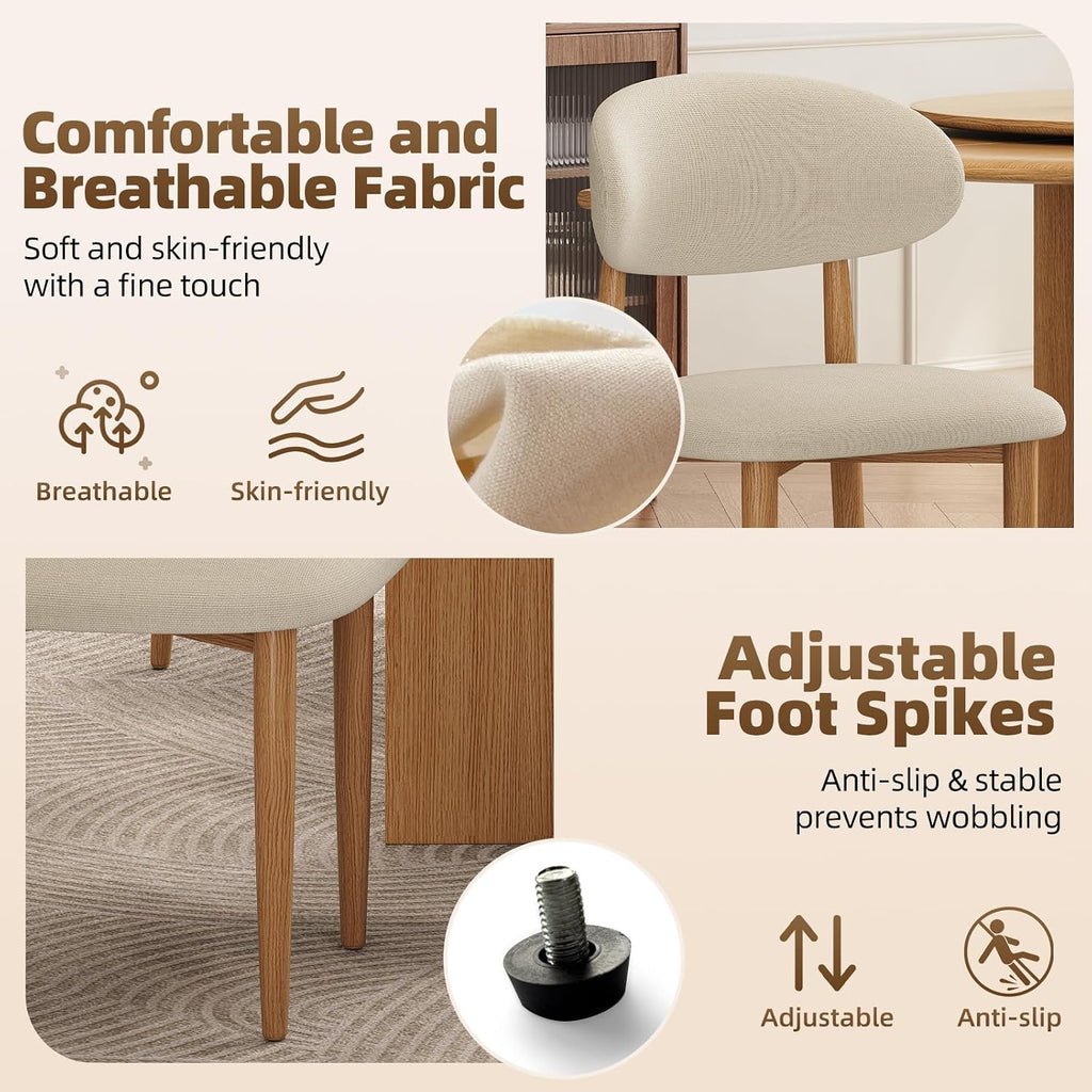 Dining Chairs, Modern Fabric Upholstered Dining Room Chair MetalKitchen Chairs, Farmhouse Dinner Chair for Kitchen Dining Room, Beige (4, Beige Seat/Wood-Grain Metal Legs)