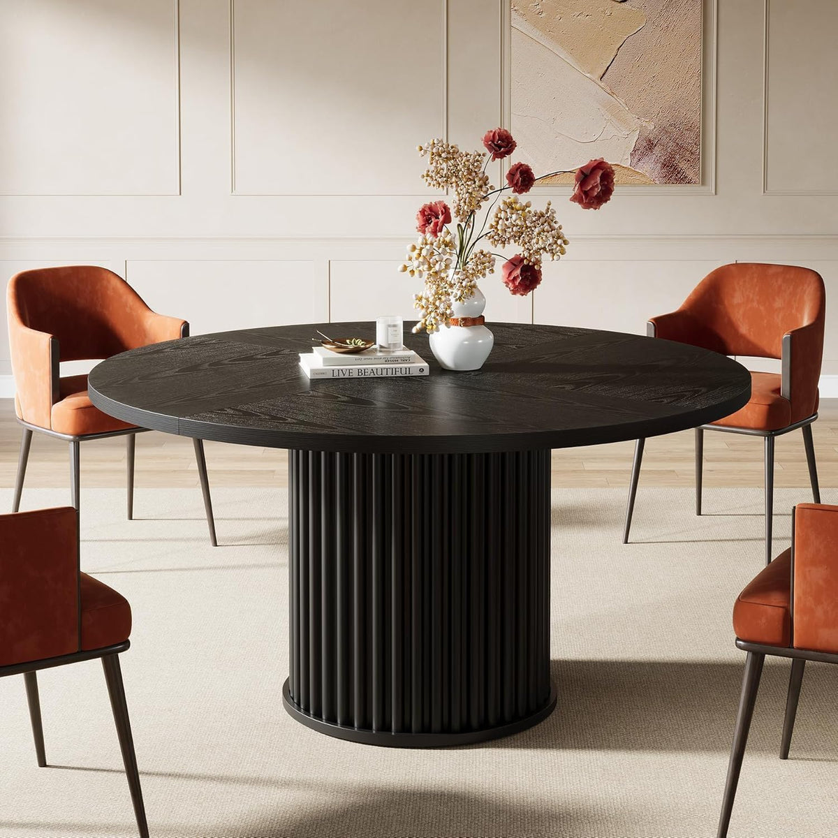Tribesigns 47.24" Black Round Dining Table for 4-6 People