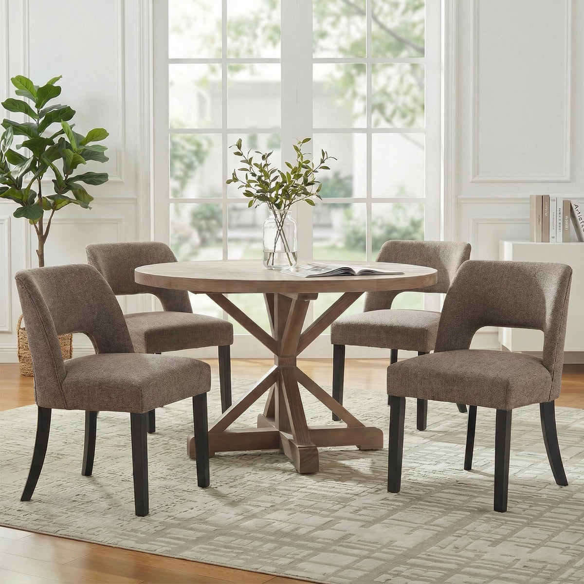 keoni Wooden Dining Chairs Set of 4 with Black Rubberwood Legs and Backrest