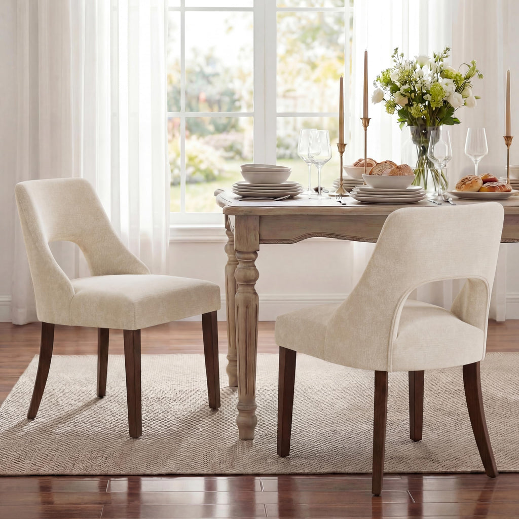 UVV Wooden Dining Chairs Set of 2, Mid Century Modern Chenille Upholstered Dining Room Chair Kitchen Chairs, Farmhouse Dinner Chair with Solid Wood Legs for Kitchen Dining Room, Green