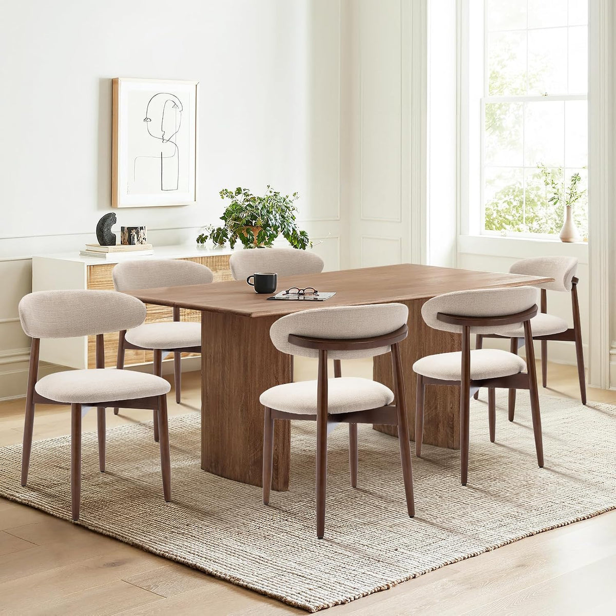 COLAMY Wooden Dining Chairs Set of 6, Upholstered Kitchen Side Chair, Beige