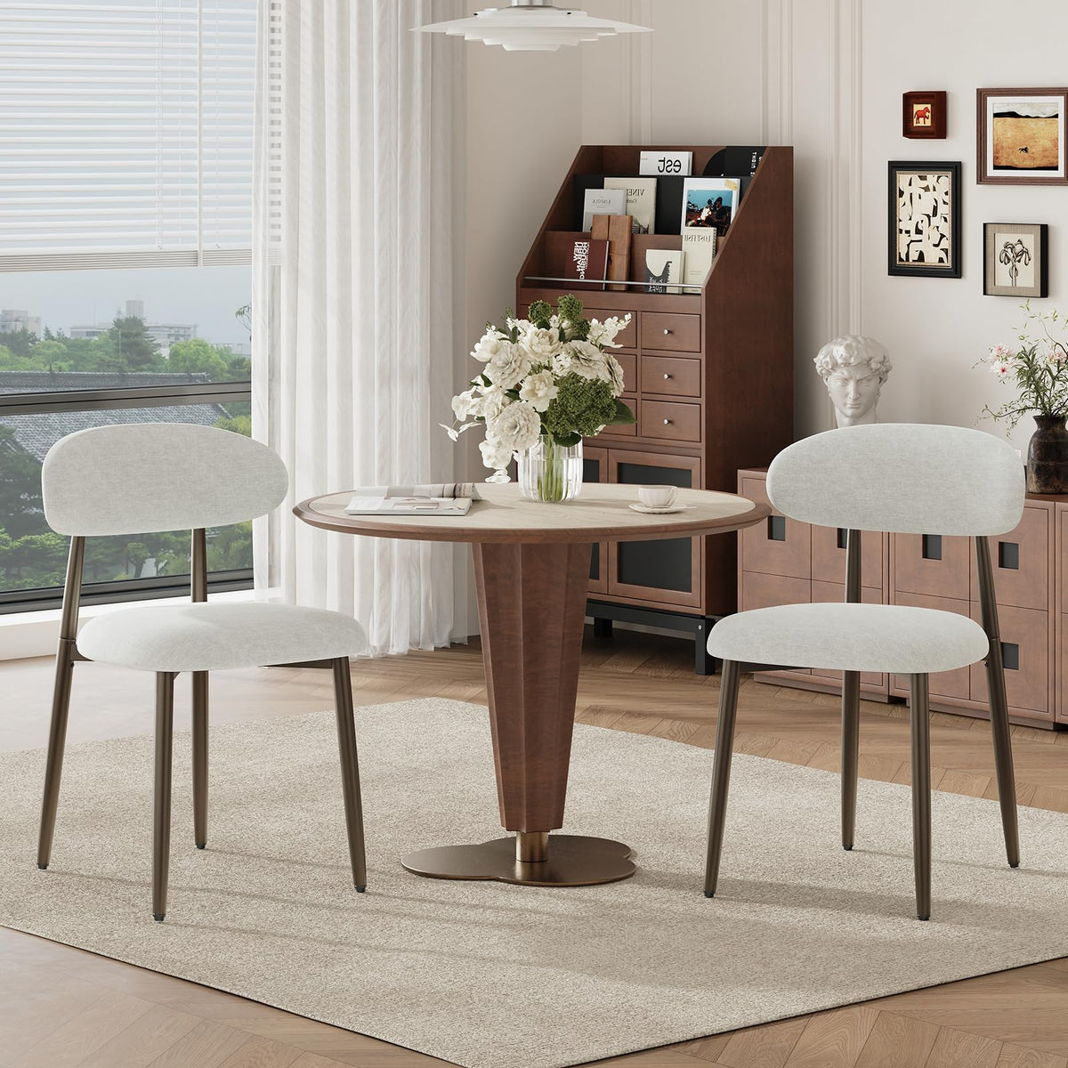 MALOL Dining Chairs Set of 4, Modern Upholstered Kitchen & Dining Room Chairs, Curved Back Dining Chairs with Sturdy Metal Legs, Comfortable Side Chairs for Dining Room, Kitchen, Living Room, Brown