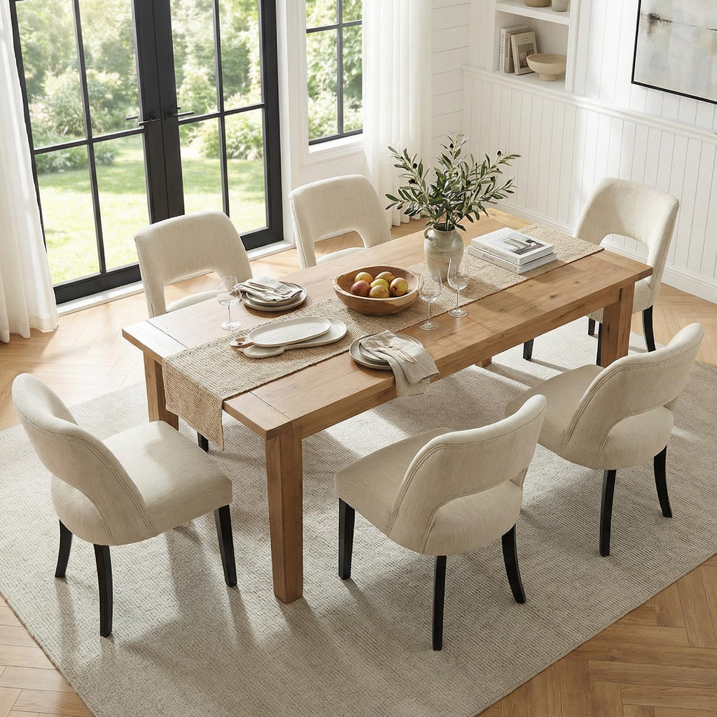 keoni Wooden Dining Chairs Set of 4 with Black Rubberwood Legs and Backrest