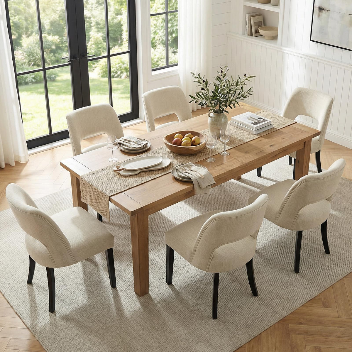 keoni Wooden Dining Chairs Set of 4 with Black Rubberwood Legs and Backrest