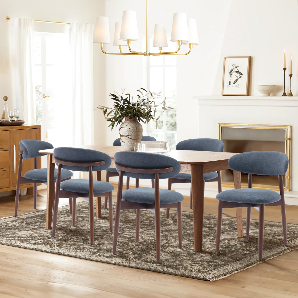 COLAMY Wooden Dining Chairs Set of 6, Upholstered Kitchen Side Chair, Beige