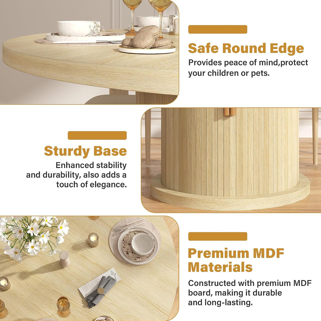 47.24" Round Dining Table for 4, Farmhouse Fluted Kitchen Tables Dining Room Circle Dinner Table, Modern Wood Kitchen & Dining Room Tables