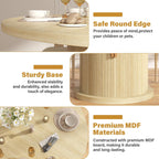 47.24" Round Dining Table for 4, Farmhouse Fluted Kitchen Tables Dining Room Circle Dinner Table, Modern Wood Kitchen & Dining Room Tables