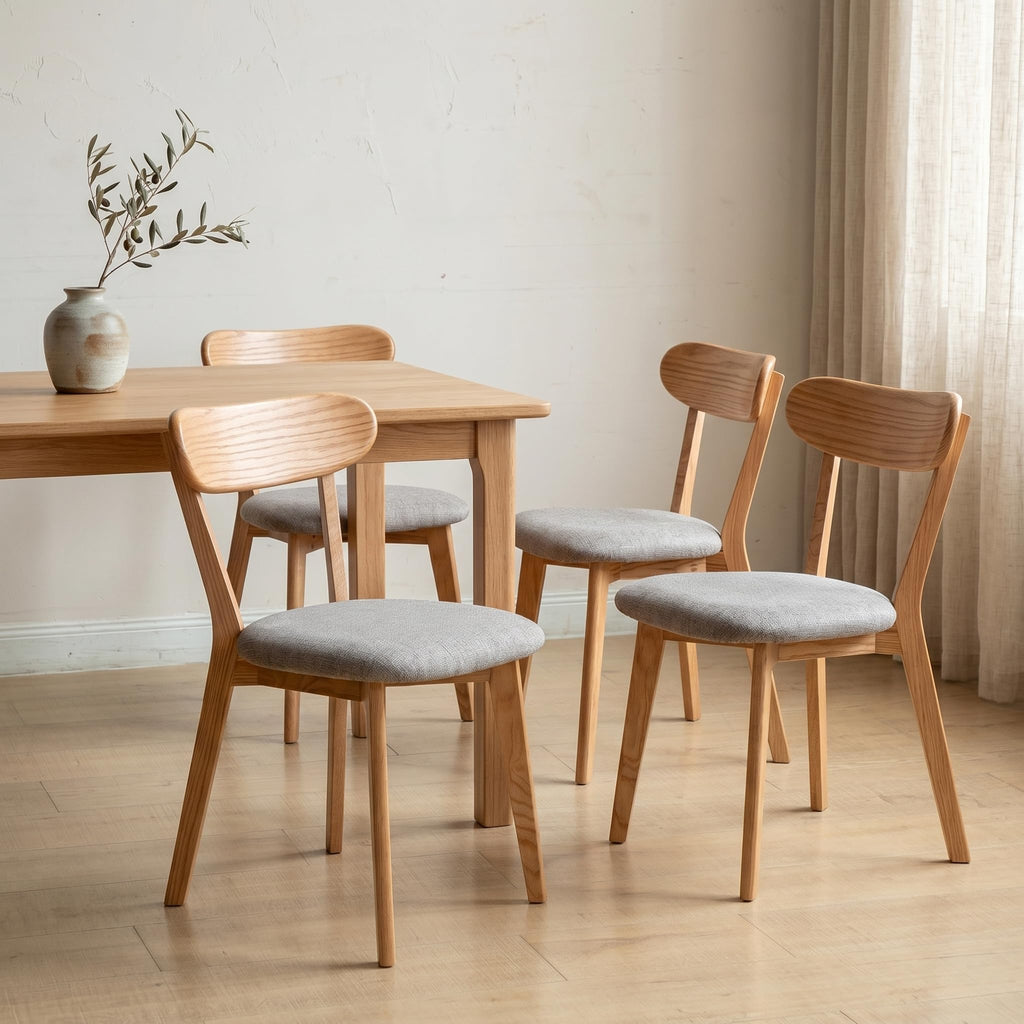 100% Solid Oak Dining Chairs Set of 4, Mid-Century Modern Dining Room Chairs, Wooden Kitchen Chairs with Curved Backrest, Walnut Brown Finish, Sillas de Comedor (4 Chairs)