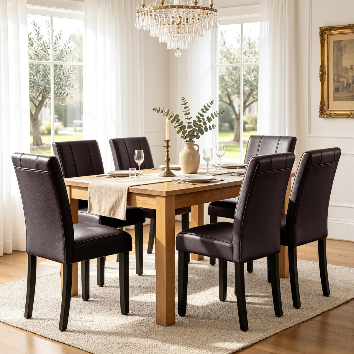 CHUN YI Dining Chairs Set of 4, Faux Leather Dining Room Chairs, Upholstered Modern Kitchen Parsons Chairs for Dining Room with Sturdy Wood Legs, Black (Only Chair)