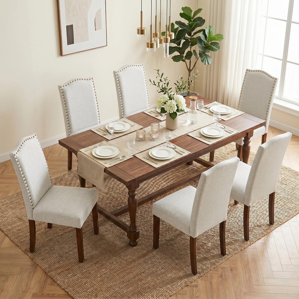 Upholstered Dining Chair Set of 6, PU Leather Kitchen Chair