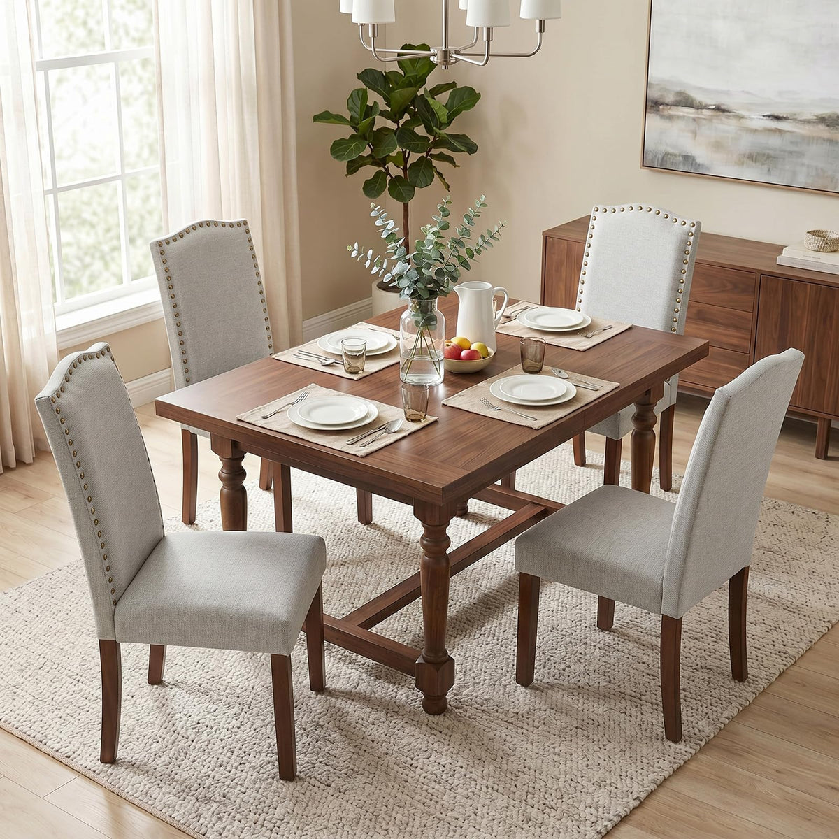 Upholstered Dining Chair Set of 6, PU Leather Kitchen Chair
