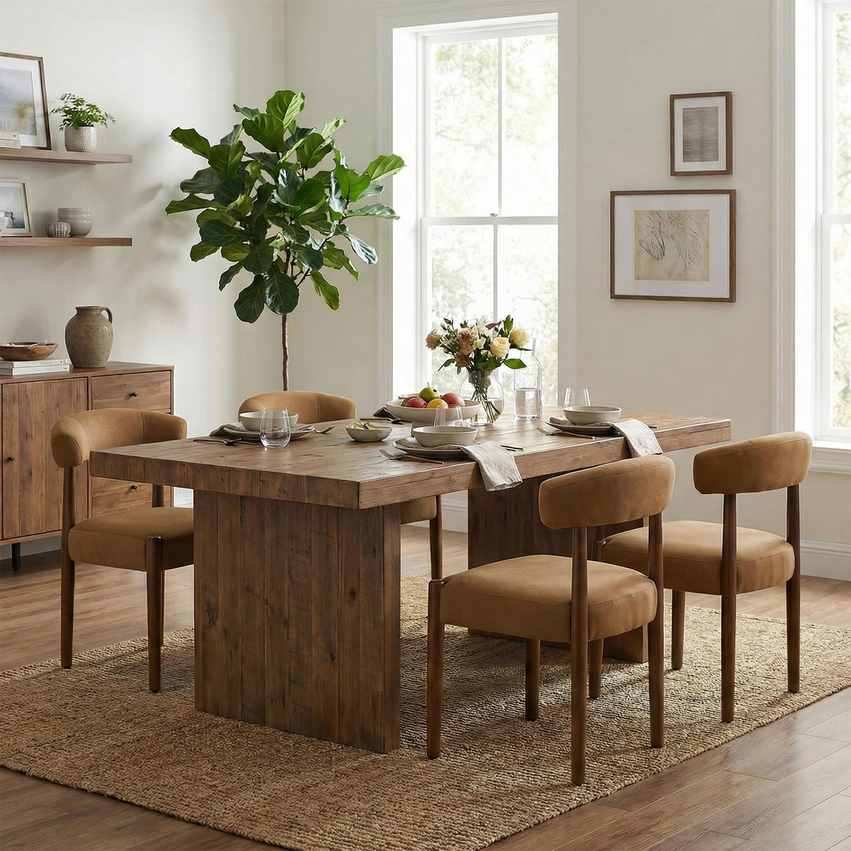 VKNOW Wooden Dining Chairs Set of 4 with Walnut Wood Legs and Curved Back