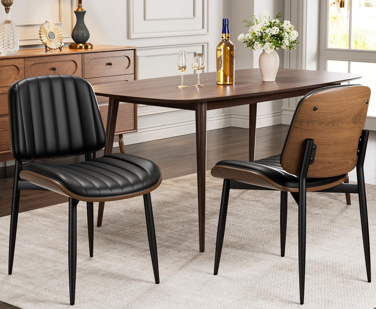REONEY Dining Chairs Set of 2, Mid-Century Modern Kitchen Chairs, Black