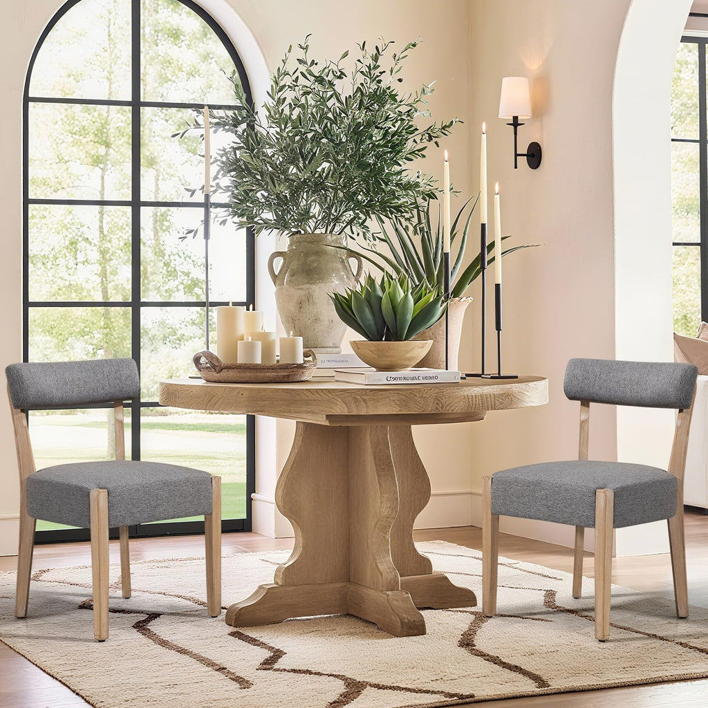 ZJhome Dining Chairs Set of 4,Mid Century Modern Dining Chair Set - Linen Upholstered Low Back Kitchen & Dining Room Chairs with Woven Design,Oatmeal Fabric