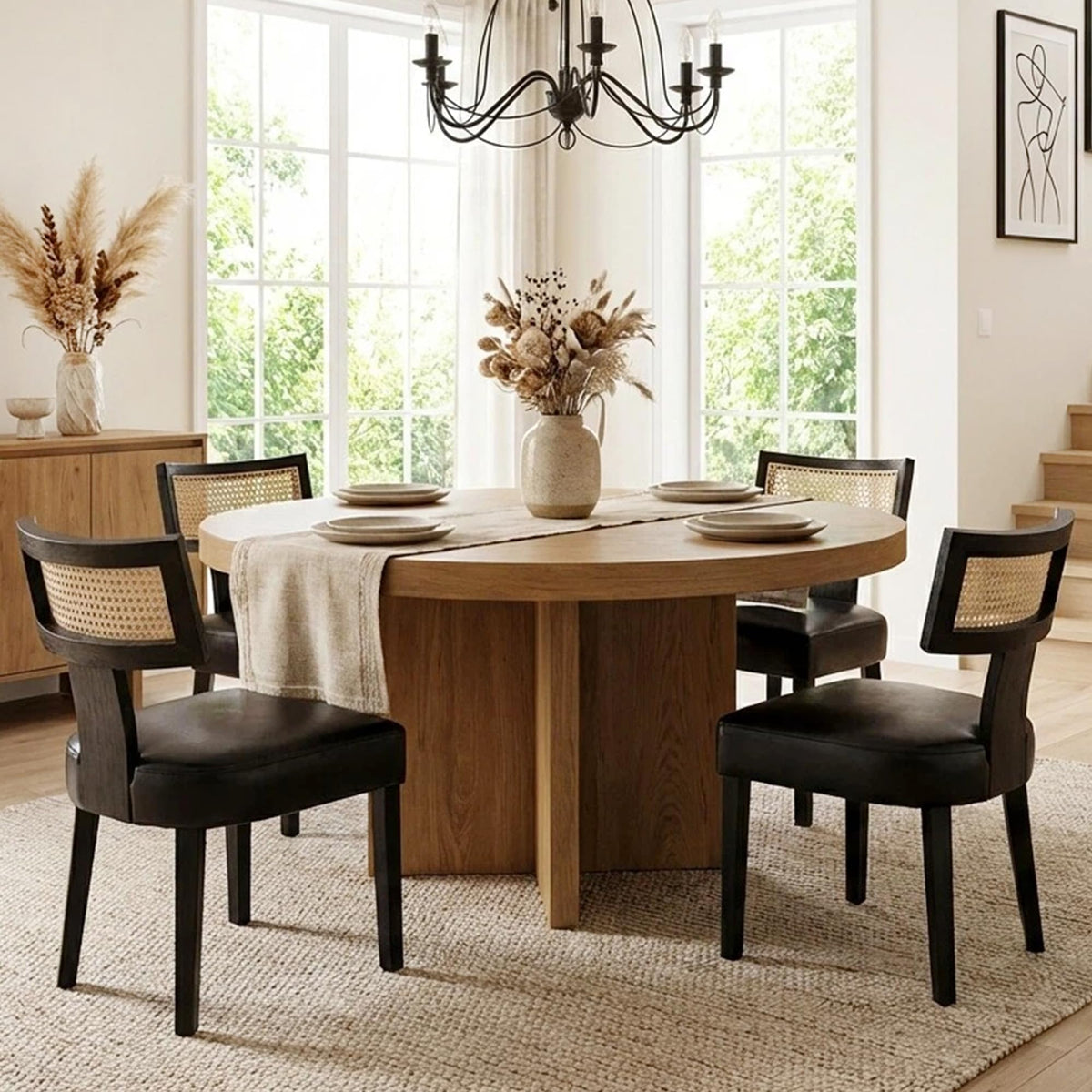 HNY Mid Century Modern Dining Chairs Set of 4, Upholstered Linen Kitchen & Dining Room Chairs with Ergonomic Curved Backrest, Solid Wood Legs, Farmhouse Accent Chair for Home, Apartment, Beige
