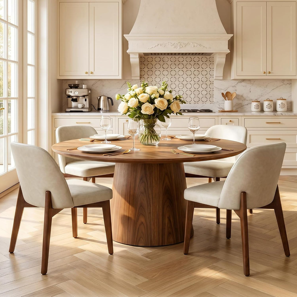 Usaint Modern Wooden Dining Chairs Set of 4 with Rubberwood Legs，Beige