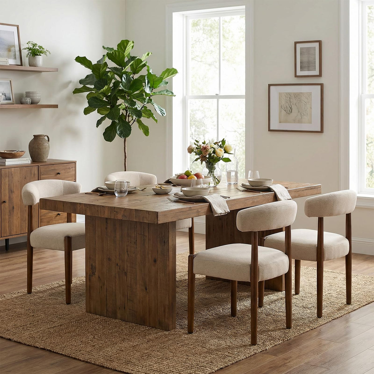 VKNOW Wooden Dining Chairs Set of 4 with Walnut Wood Legs and Curved Back