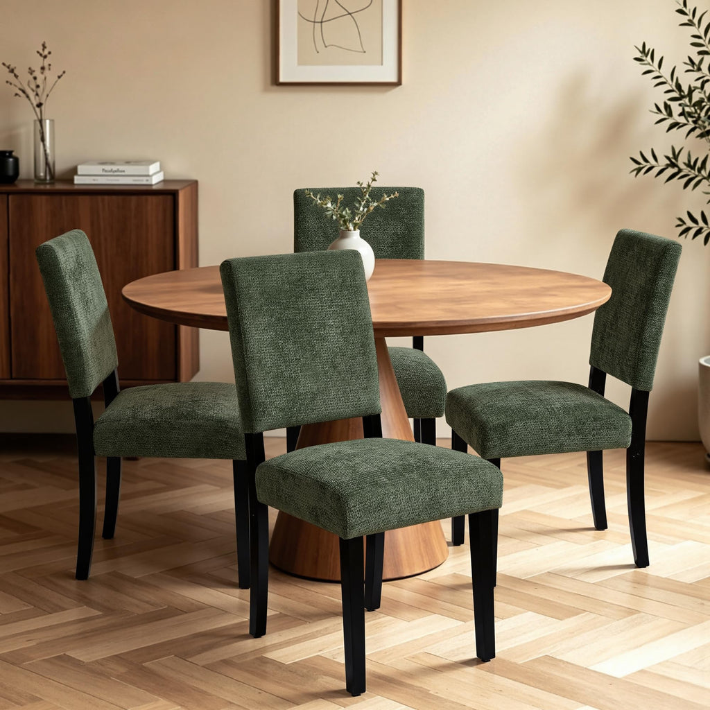 CHUN YI Dining Chairs Set of 4, Upholstered Dining Room Chairs, Modern Farmhouse Parsons Chairs with Solid Wood Legs & Fabric Padded Seat for Kitchen/Living Room/Restaurant, Beige