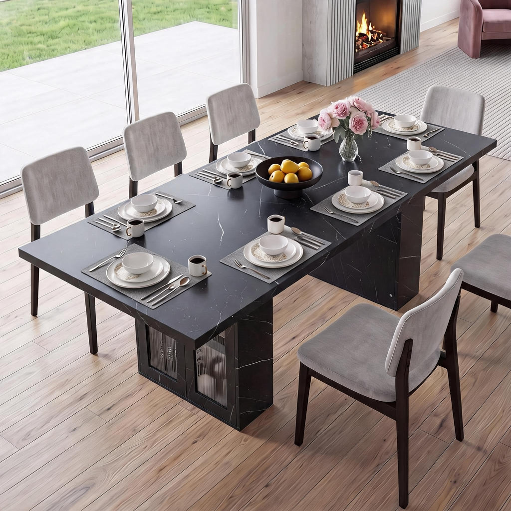 51"-78" Extendable Dining Table, White Faux Marble Kitchen Table for 4-8