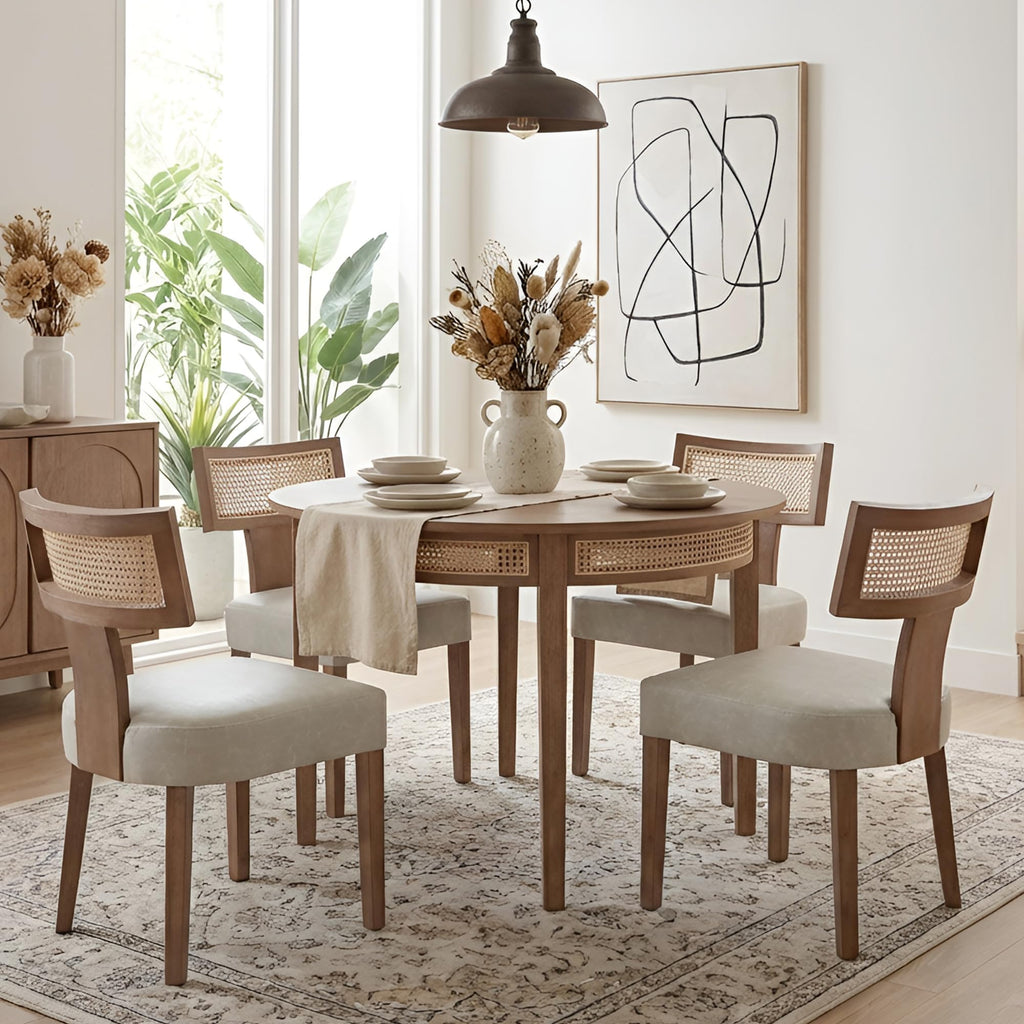 HNY Mid Century Modern Dining Chairs Set of 4, Upholstered Linen Kitchen & Dining Room Chairs with Ergonomic Curved Backrest, Solid Wood Legs, Farmhouse Accent Chair for Home, Apartment, Beige