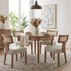 HNY Mid Century Modern Dining Chairs Set of 4, Upholstered Linen Kitchen & Dining Room Chairs with Ergonomic Curved Backrest, Solid Wood Legs, Farmhouse Accent Chair for Home, Apartment, Beige