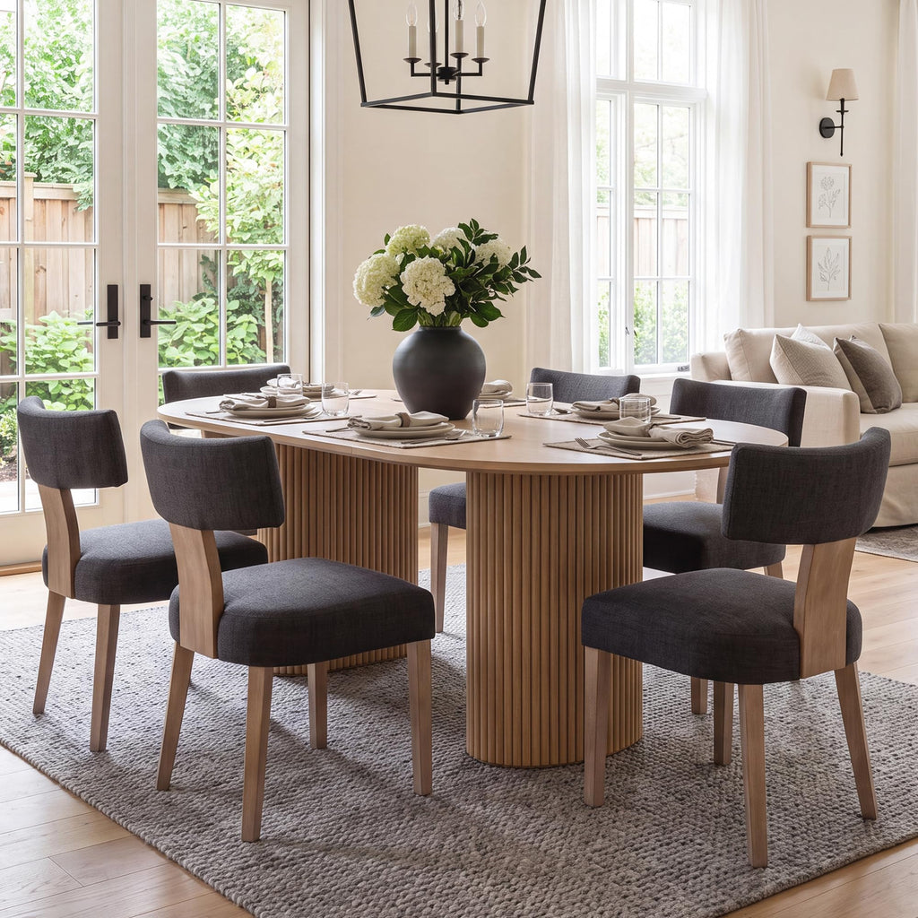 HNY Mid Century Modern Dining Chairs Set of 4, Upholstered Linen Kitchen & Dining Room Chairs with Ergonomic Curved Backrest, Solid Wood Legs, Farmhouse Accent Chair for Home, Apartment, Beige