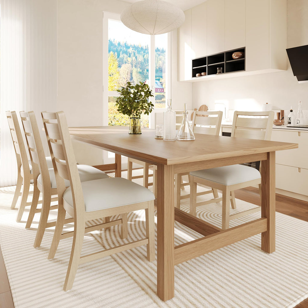 COLAMY Wooden Dining Chairs Set of 6, Farmhouse Upholstered Dining Room Chairs with 3.5" Thick Cushion, FSC Solid Wood Ladder Back Kitchen Chairs for Home and Restaurant, Easy Clean,Brown