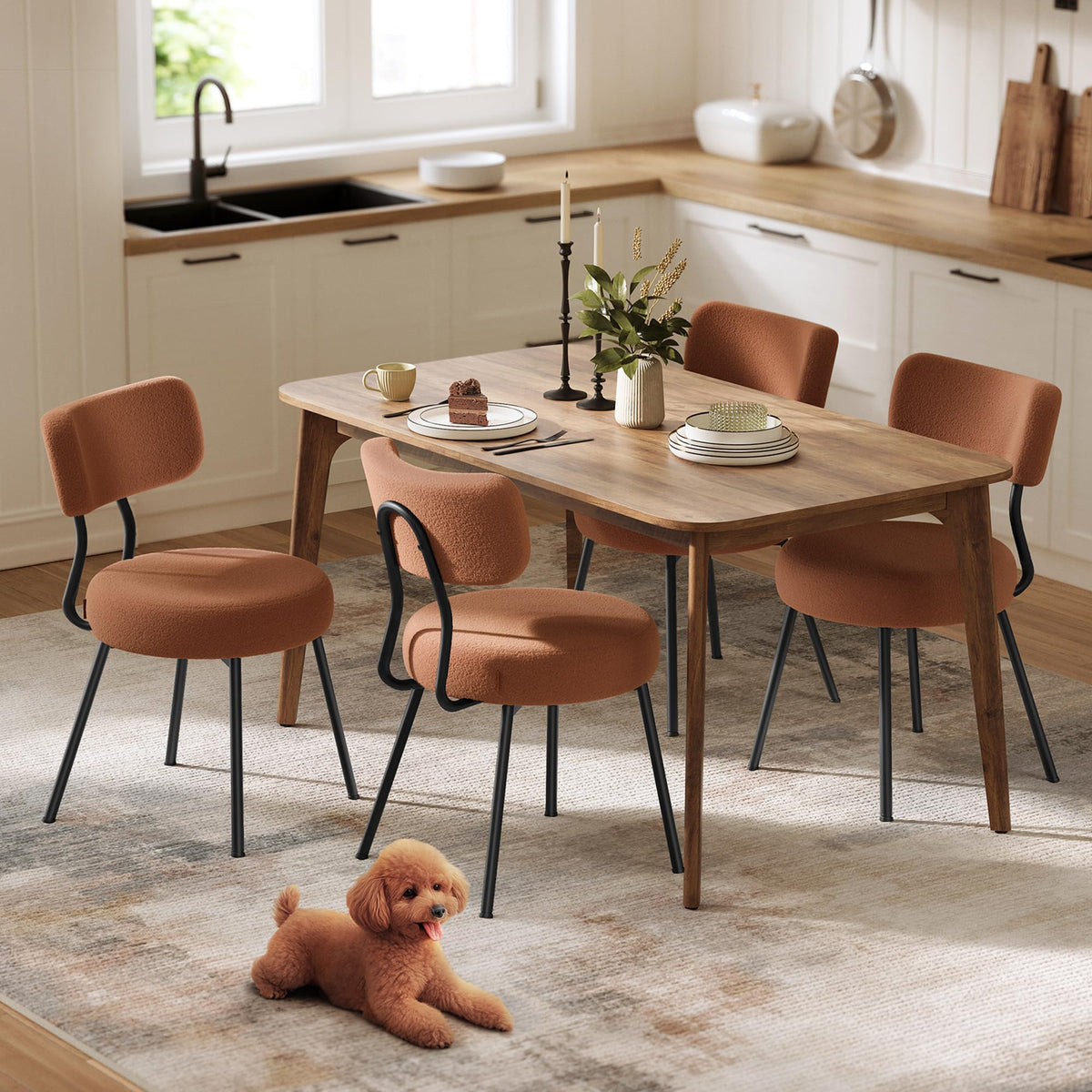 VASAGLE Boucle Dining Chairs Set of 4, Upholstered Kitchen Chairs